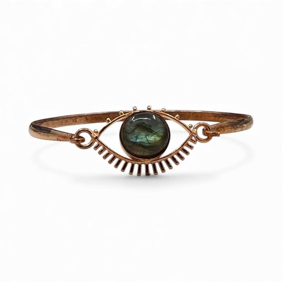 Natural Labradorite Eye Hook Bangle Bracelet Handmade Solid Copper Artisan - Picture 2 of 8